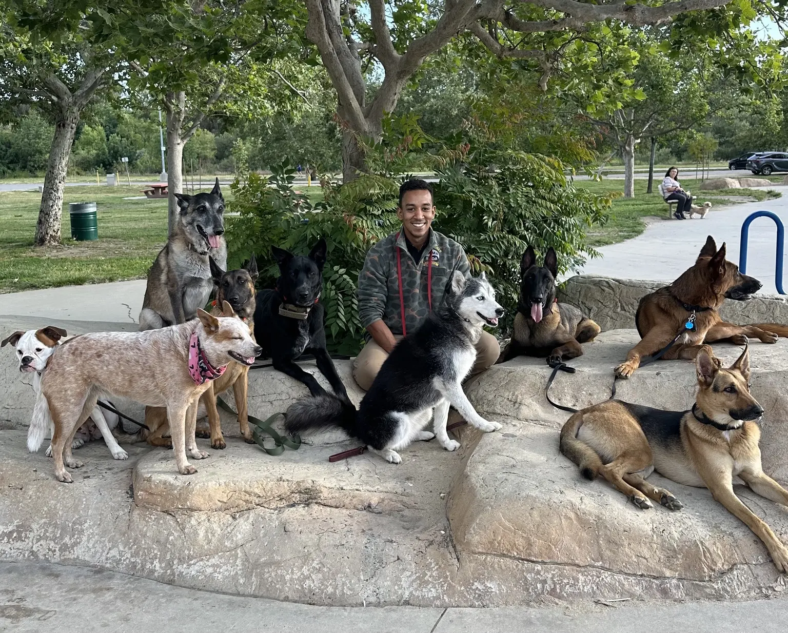 Phillip Flores with his dogs in a San Fernando Valley park
