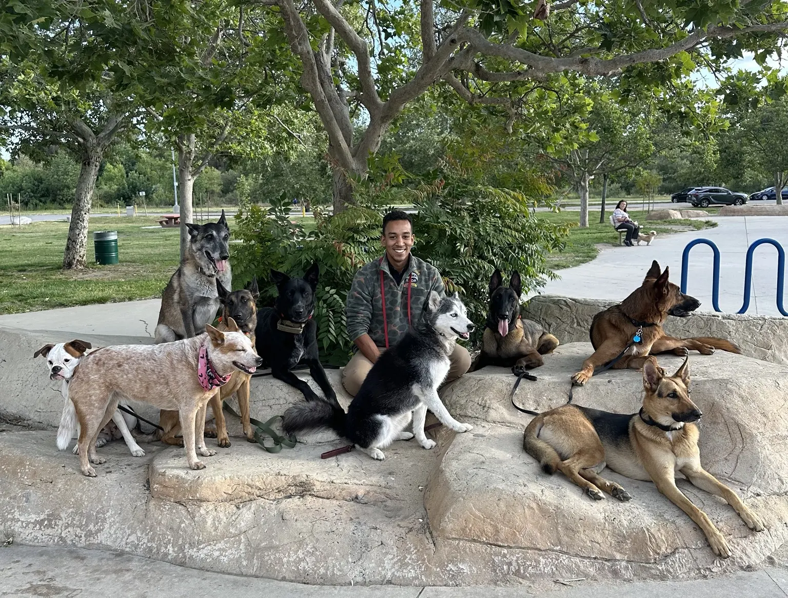 Phillip Flores with his dogs in a San Fernando Valley park